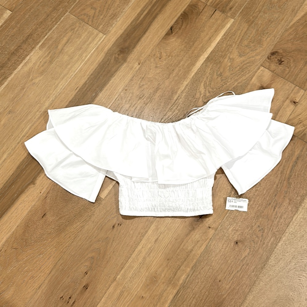 New with Tag The Impeccable Pig Small White Off the Shoulder Crop Top